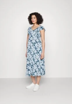 Midi V Flared Dress Witrh Ruffle Sleevees - Robe En Jersey - Dark Blue/Blue