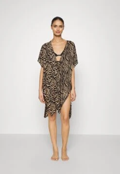 Anna Field Printed Short Kimono / 606 - Khaki_003 - Off-White - Accessoire De Plage - Black/Tan