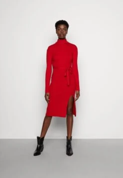 Anna Field Rollkragen Ripp Mini Strickkleid Mit Gürtel - Robe Pull - Red